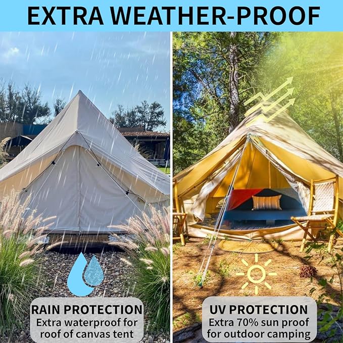 DANCHEL OUTDOOR 4 Season Waterproof Rain Fly Tarp for Yurt Tent, Portable Glamping Tent Cover Protector Awning Canopy for B5 Bell Tent Stove Jack Camping Accessories Beige(9.8/13/16.4/20ft)