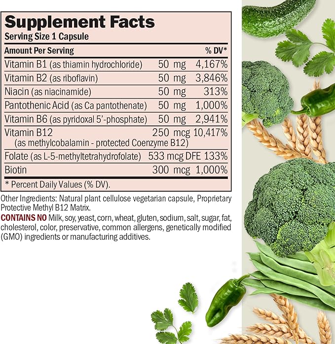 ANDREW LESSMAN High Potency B-Complex 60 Capsules - with High Levels of Folate Complex and Biotin, Promotes Cellular Growth, Energy, Immune Function, Detoxification, Fat Metabolism and More