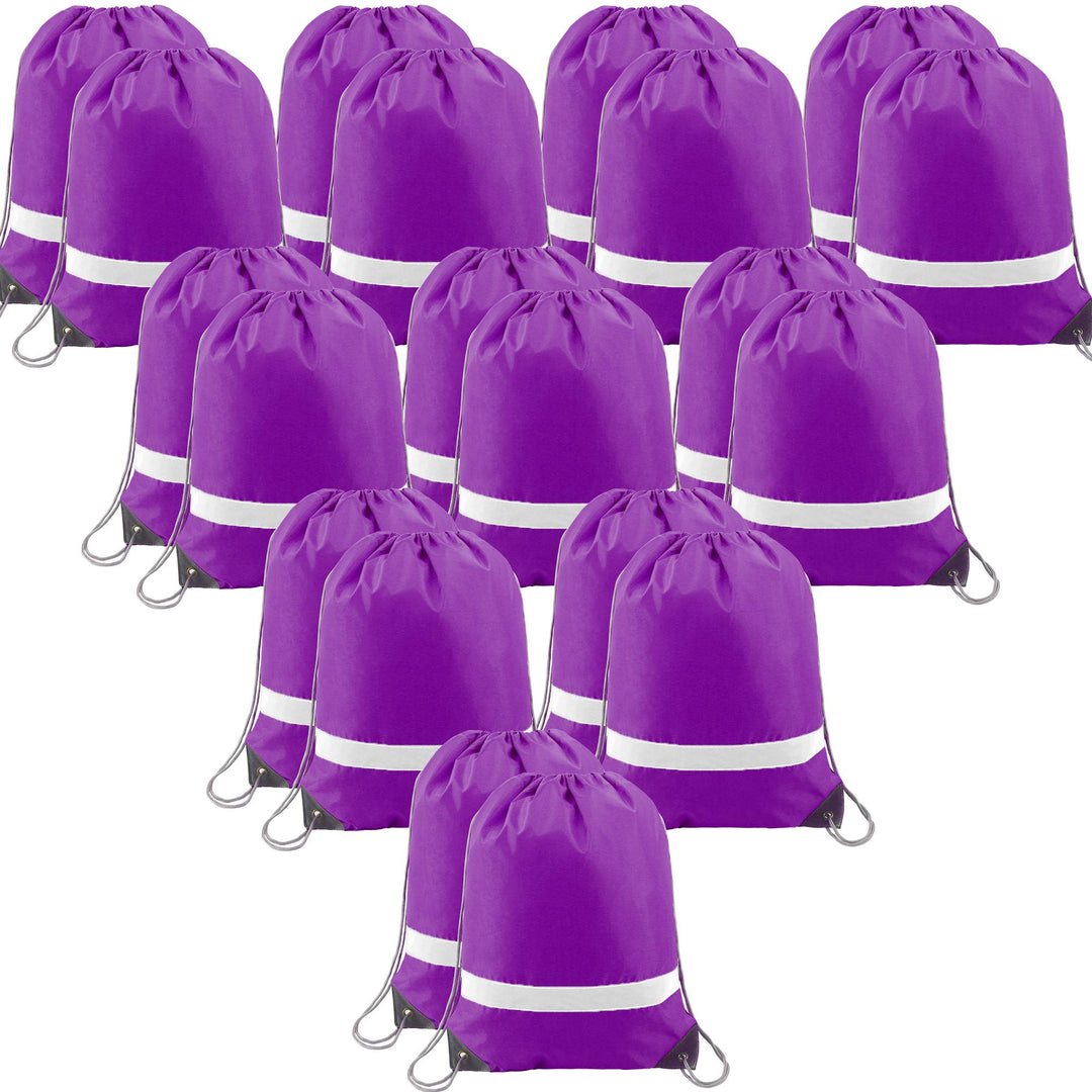 BeeGreen 20 Pieces Purple Drawstring Backpacks Bulk, Draw String Bags for Gym Sport, Reflective Cinch Blank Bag