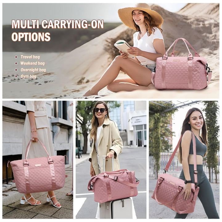 FIORETTO Women's Water-Resistant Travel Gym Duffle Bag with Detachable Strap, Multi-Functional, Ideal for Travel, Gym, Sports, Weekender, DUffel, with Toiletry Bag, Pink