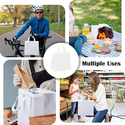 50 Pcs Insulated Take Away Bags Bulk Thermal Insulation Food for Coffee Milk Tea Hot Cold Food Fresh Seafood Cooler Pizza Delivery Bags for Catering Restaurant Grocery (White)