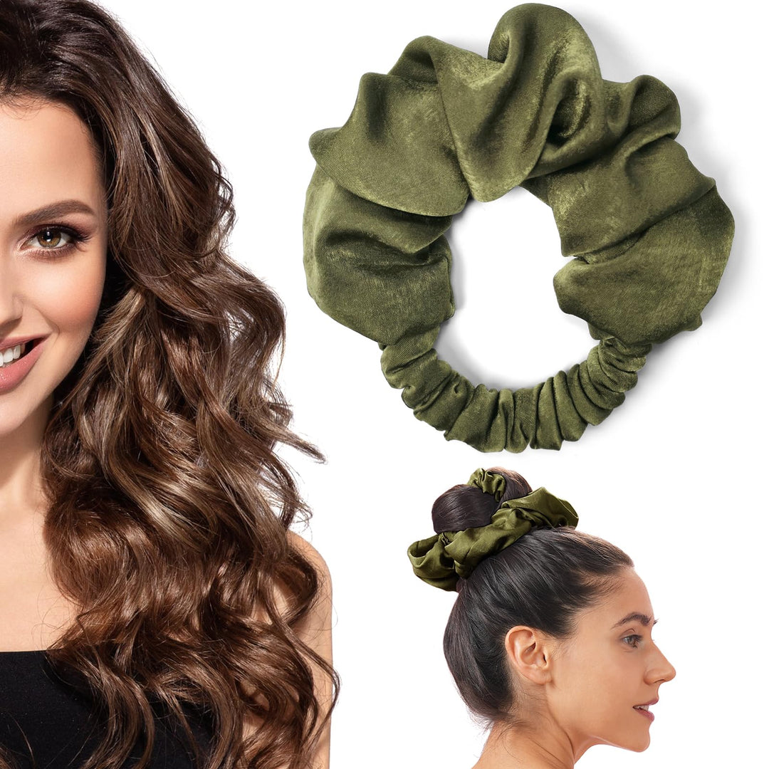 BLINKEEN Heatless Curling Scrunchie, Heatless Hair Curler to Sleep In, No Heat Curls for Long Hair, Soft Sleep Hair Roller (Olive green)