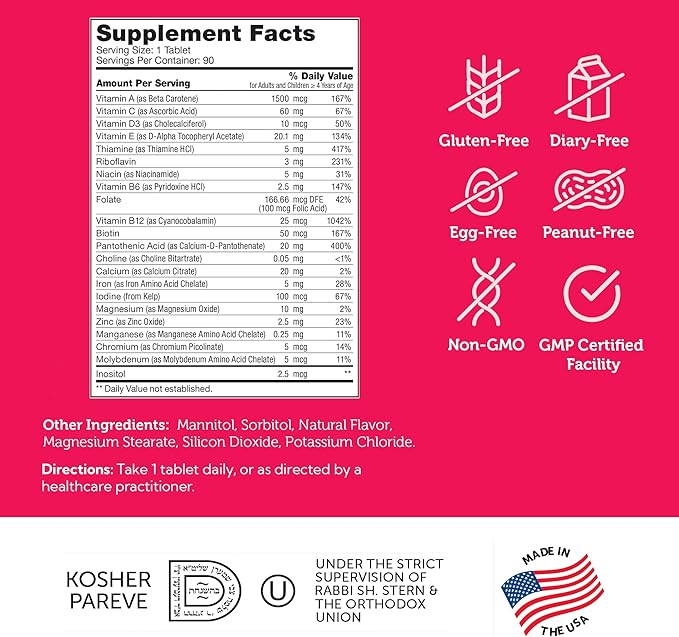 Zahler Kids Multivitamin Chewable Vitamin Tablet - Complete One Daily Kids Vitamins Supplement - Contains 20+ Minerals & Vitamins for Kids & Toddlers - Kosher Multivitamins Cherry Flavor (90)