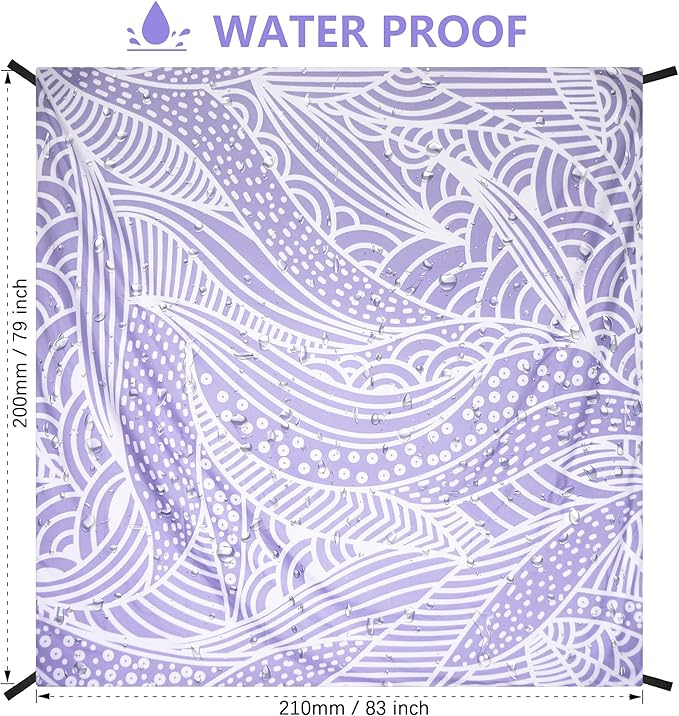 Beach Blanket Sandproof Extra Large Beach Mat Adults Waterproof Quick Drying Sand Free Mat Made by Premium Polyester with 4 Stakes & 4 Corner Pockets for Outdoor Travel Camping Hiking