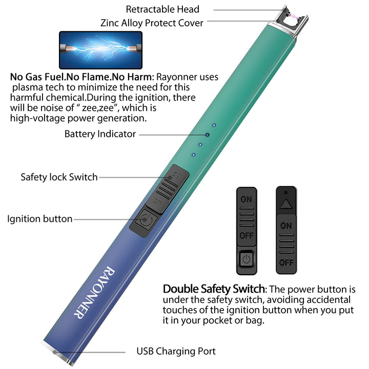 RAYONNER Electric Candle Lighter Rechargeable USB Arc Lighter