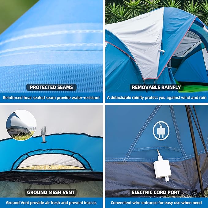 Tent for Family Camping Quick Setup, Instant Pop Up Dome Tents Outdoor 2-3 Person / 6 Person, with Water-Resistant Rainfly and Mesh Roofs & Door & Windows