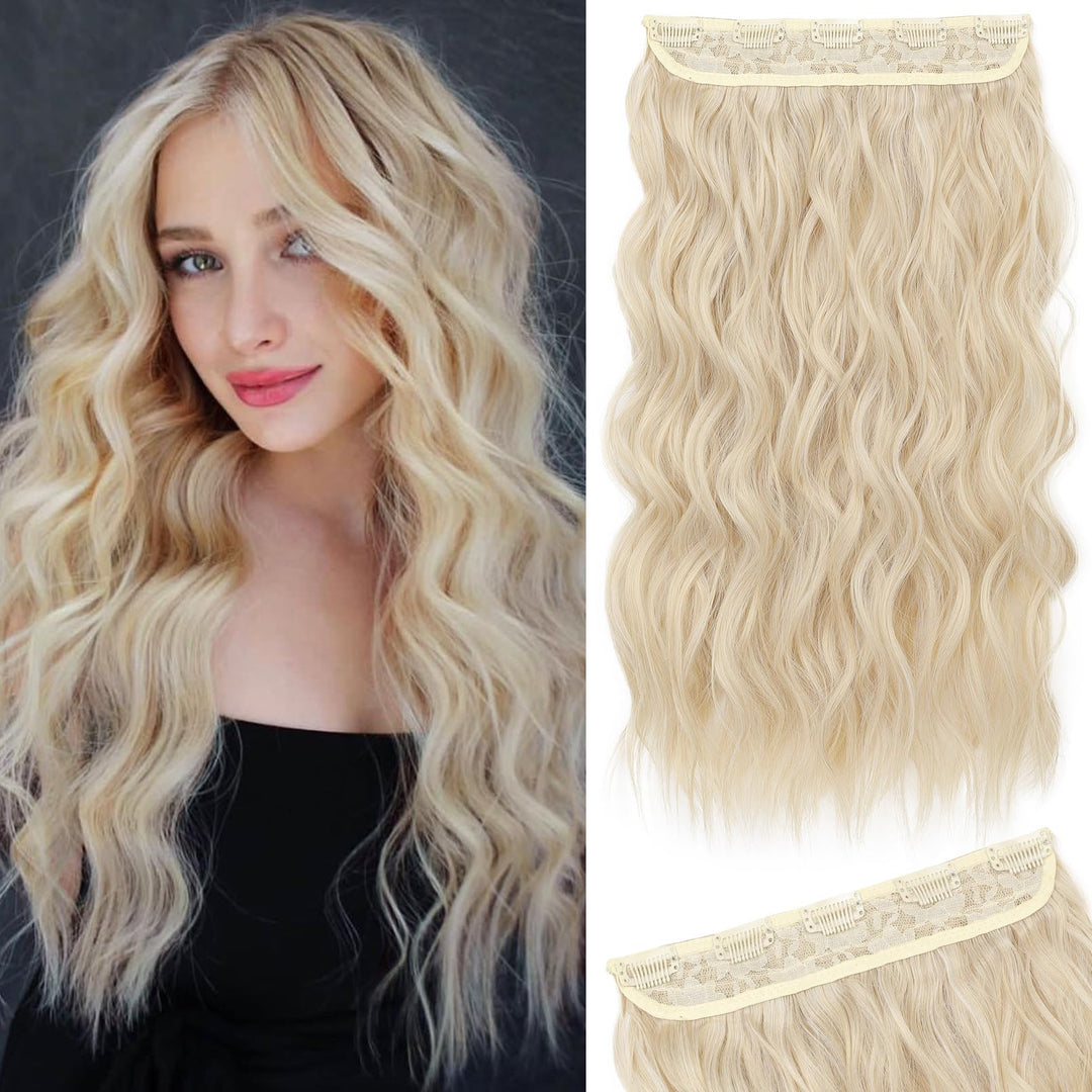 Reecho Blonde Hair Extensions, 20    Single Piece Clip In Hair Extensions Thick Long Beach Wavy Natural Soft Synthetic Hairpiece