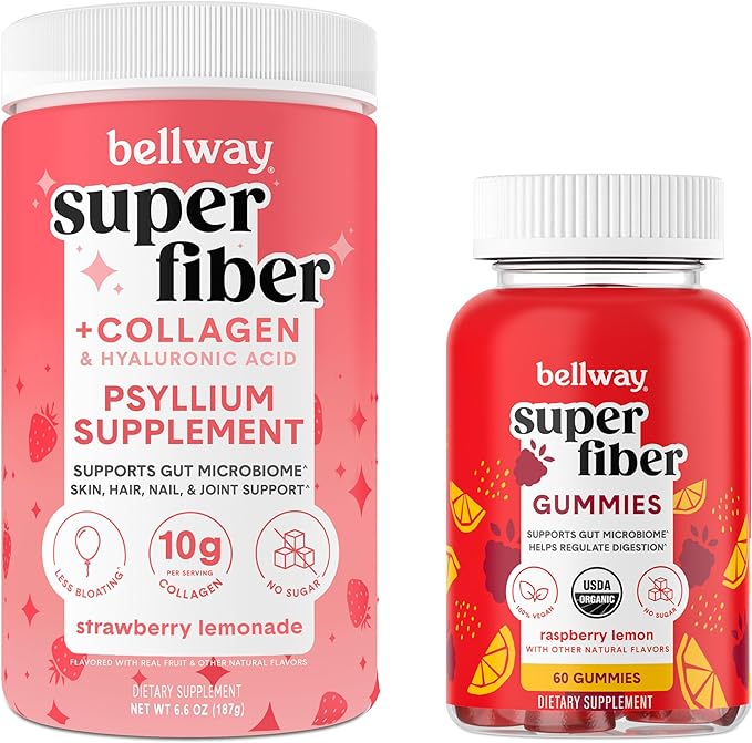 Bellway Super Fiber Powder + Collagen, Strawberry Lemonade Super Fiber Gummies Bundle