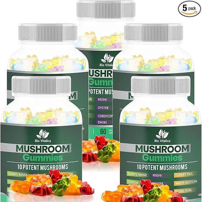 BIO VITALICA BioVitalica Mushroom Gummies - Lions Mane Gummies for Adults with 10 - Blend Mushrooms Complex Reishi, Chaga, Cordyceps, Turkey Tail, & More - Mushroom Supplement - Parental (5)