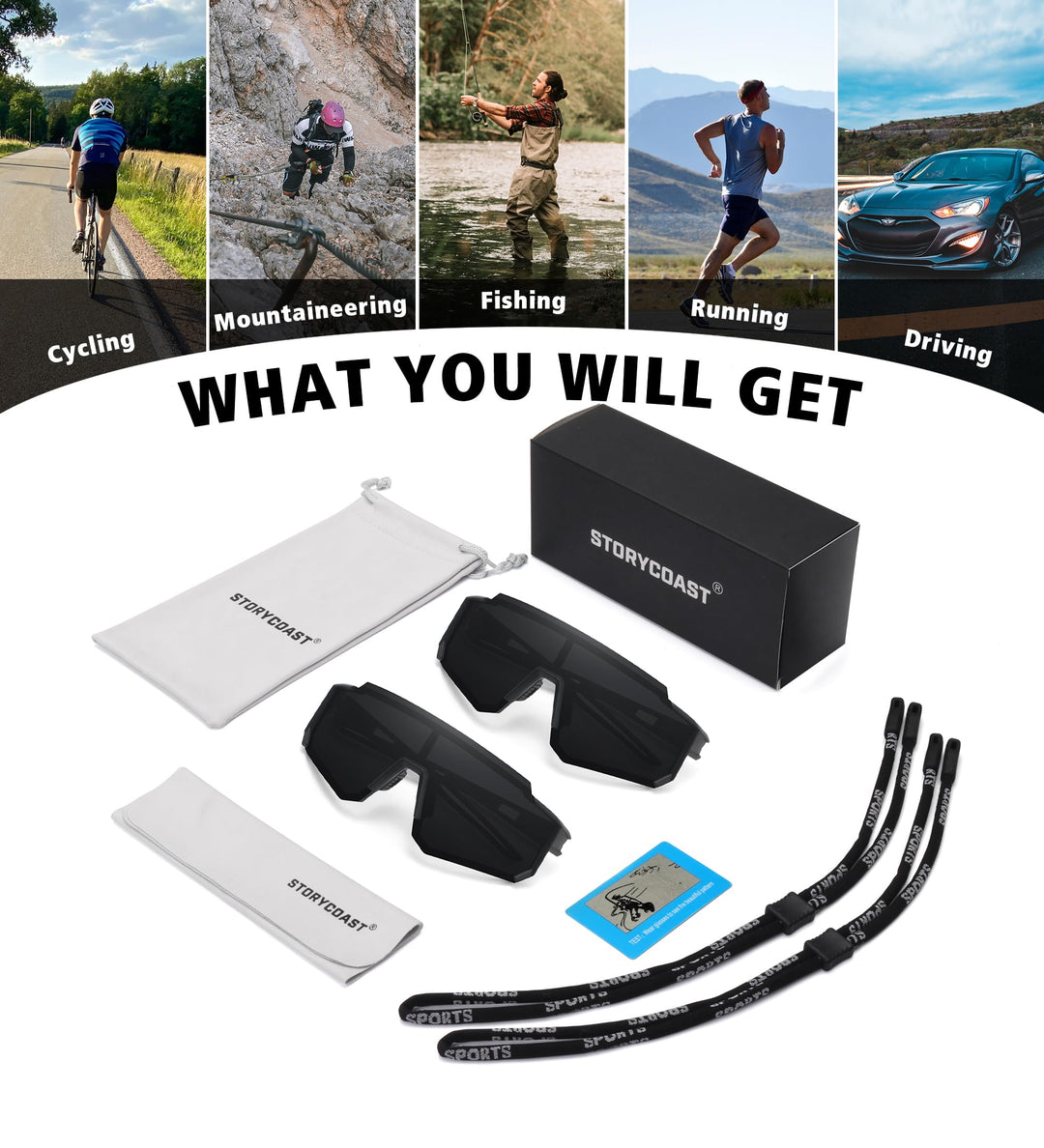 STORYCOAST Sports Running Sunglasses for Men Women Cycling Driving Fishing Bike Sunglasses Polarized UV400 Protection 2Pack Matte Black/Gray+Matte Black/Gray