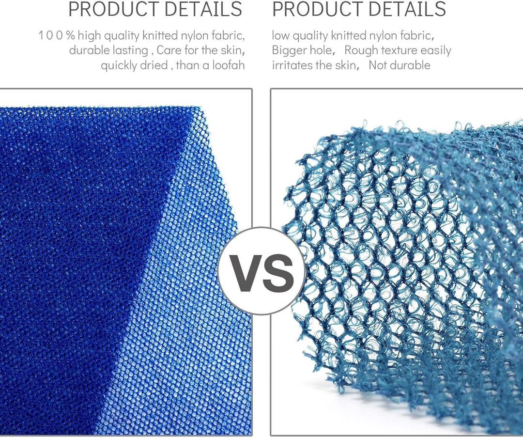 3-Piece African Net Bath Sponge Set | Exfoliating Body Scrubber | Blue
