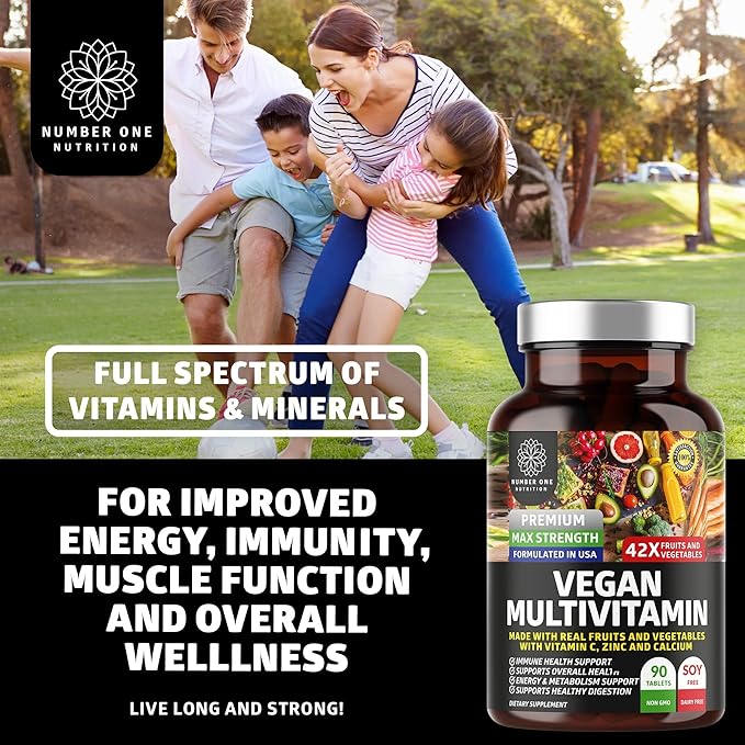 N1N Premium Plant Based Multivitamin [42 Powerful Ingredients] Men & Women Daily Multivitamins with Raw Veggies and Fruits, Probiotics, Alfalfa, Echinacea, Spirulina and Digestive Enzymes, 90 Tablets
