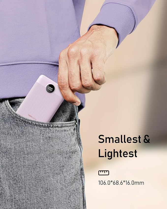 VEEKTOMX Mini Portable Charger Power Bank 10000mAh, 22.5W Fast Charging Powerbank USB C Slim & Lightweight Travel Phone Charger Dual Voltage Small Battery Pack for iPhone/Samsung/Google/Tablet, Purple