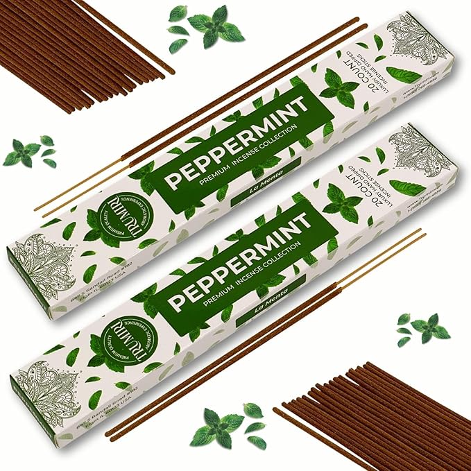 Peppermint Incense Sticks - Total 40 Insence-Sticks - Dual Pack of 20 Insense - Inciensos - Inscents - Natural Non Toxic Ingredients - Incents - Incence - Inscense - Insents