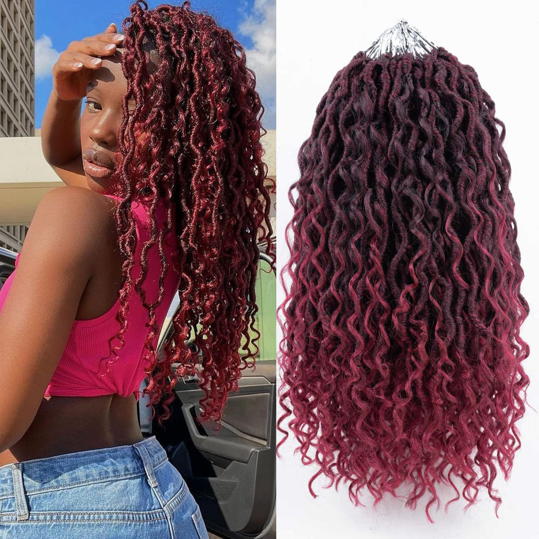 Ahrencan Curly Faux Locs Crochet Hair,14 Inch Ombre Red Goddess Locs Crochet Hair For Women Human Hair, Pre Looped Boho River Lo