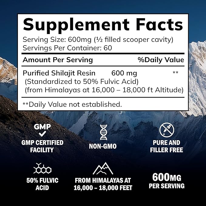 Pure Himalayan Shilajit Resin for Men & Women - 600mg - Natural Extract Supplement with 85+ Trace Minerals & Fulvic Acid - Alternative to Capsules, Gummies, Tablets & Drops