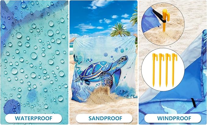 Beach Blanket Waterproof Sandproof Beach Mat 79" X 83" /10'x9'for 2-8 Adults Quick Drying Outdoor Picnic Mat Beach Accessories for Travel, Camping, Hiking