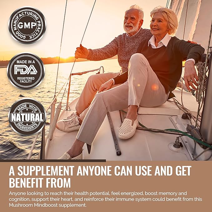 Mushroom Mindboost, Liposomal Formula, Helps with Brain Fog, Natural Energy, King Trumpet, Turkey Tail, Chocolate Flavor, Vegan, 15 Day Supply