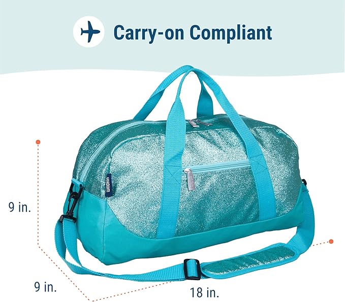 Wildkin Kids Overnighter Duffel Bag – Carry-On Size, Ideal for School & Sleepovers – Blue Glitter