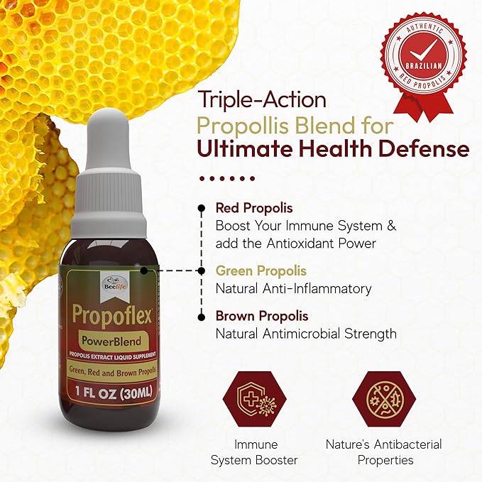 Beelife Propolis Extract, Power Blend Green, Red & Brown Propolis- 100% Pure Extract Bee Propolis Tincture, High Artepillin-C Levels - Natural Antioxidant, Immune Support- from Brazil (30ml/ 1Fl.Oz)