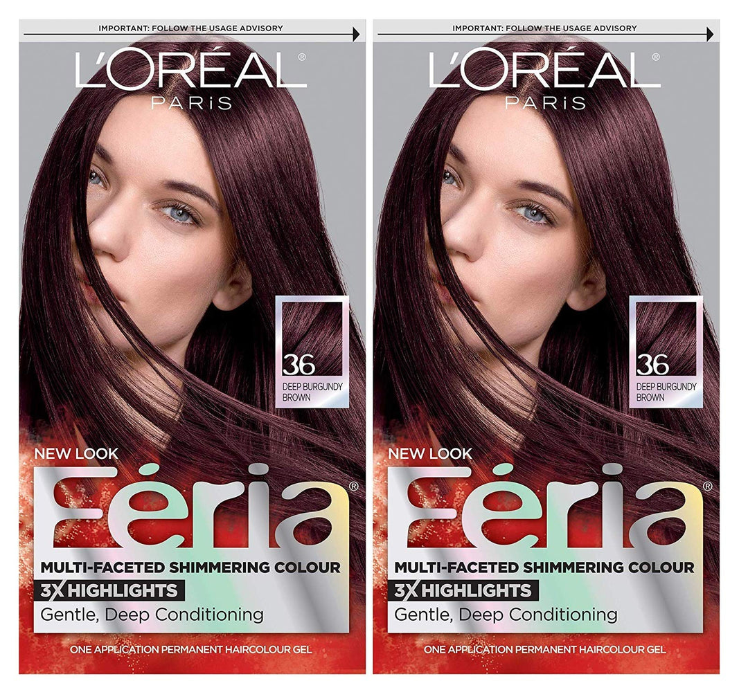 L'Oreal Paris Feria Multi-Faceted Shimmering Permanent Hair Color, Chocolate Cherry, Hair Dye Kit, Pack of 2