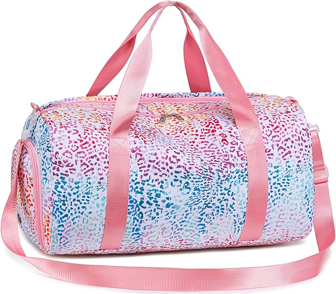 Gym Bag Sports Duffle Bag with Wet Pocket Weekender Overnight Bag with Waterproof Shoe Pouch and Air Hole for Girls Kids Women Travel Foldable Bag