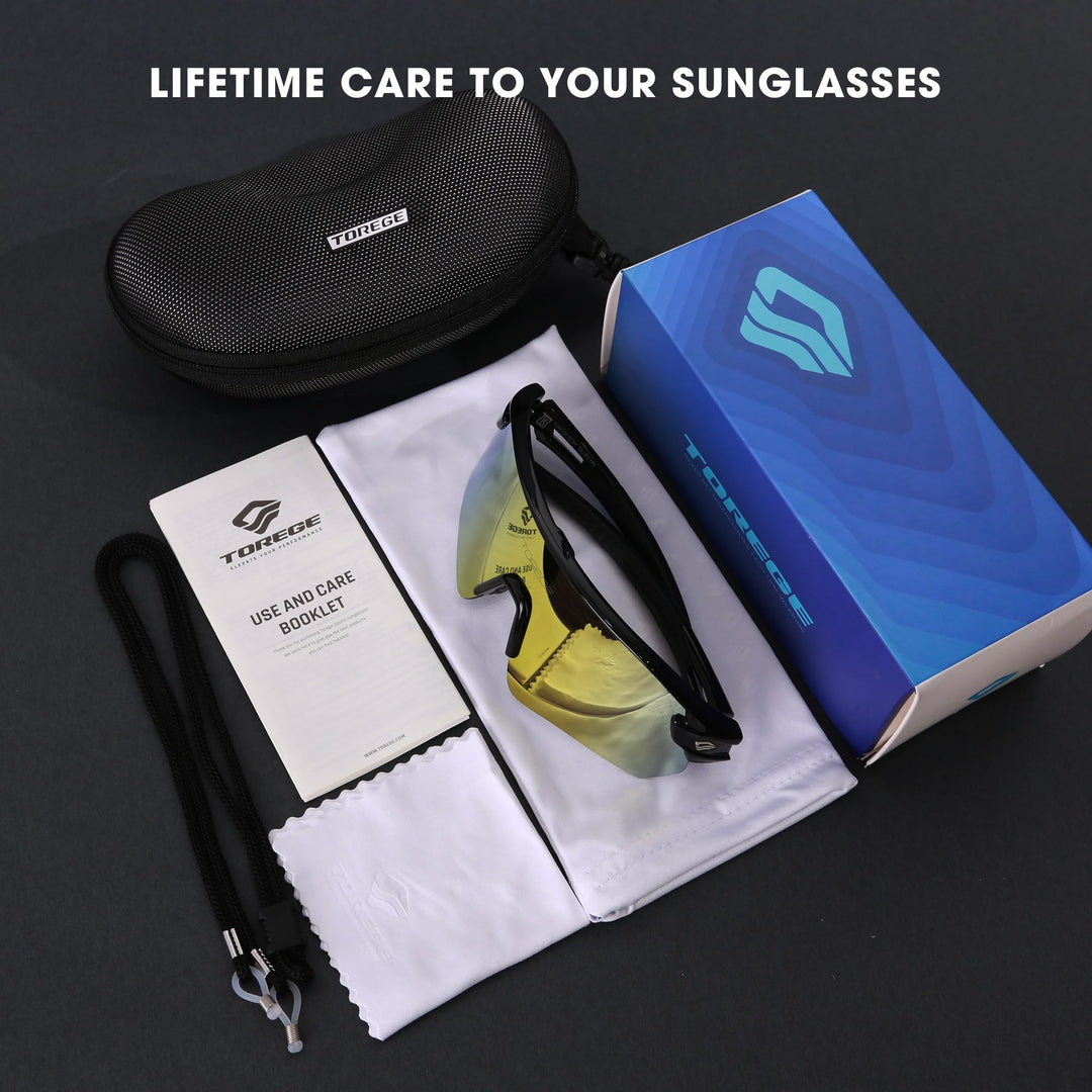 TOREGE Z87 Sunglasses for Men Women Cycling Fishing Running Driving Baseball Anti-fog Sports Sunglasses UV Protection 02EV (Light Black&Black&Gold Lens)
