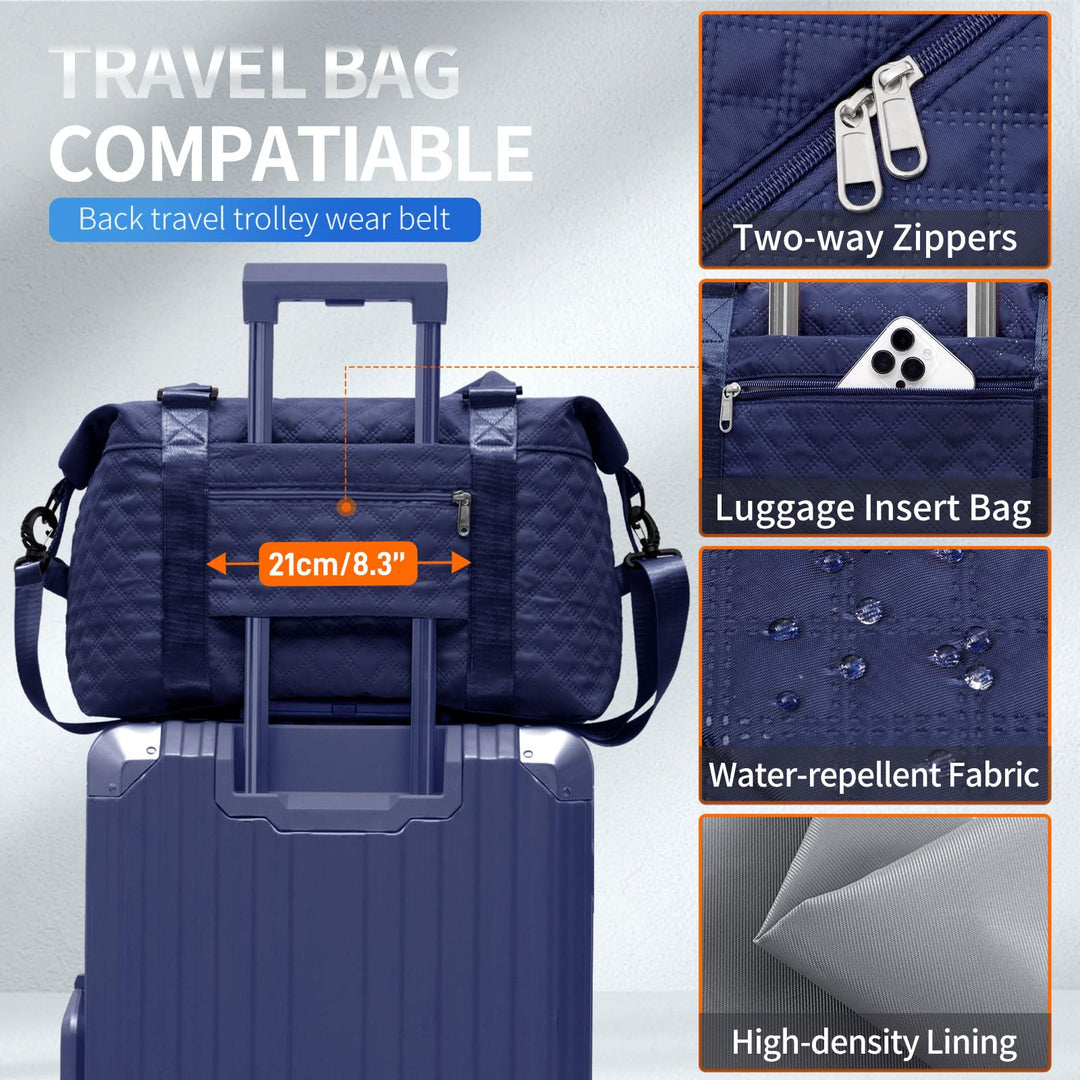 FIORETTO Women's Water-Resistant Travel Gym Duffle Bag with Detachable Strap, Multi-Functional, Ideal for Travel, Gym, Sports, Weekender, DUffel, with Toiletry Bag, Navy Blue