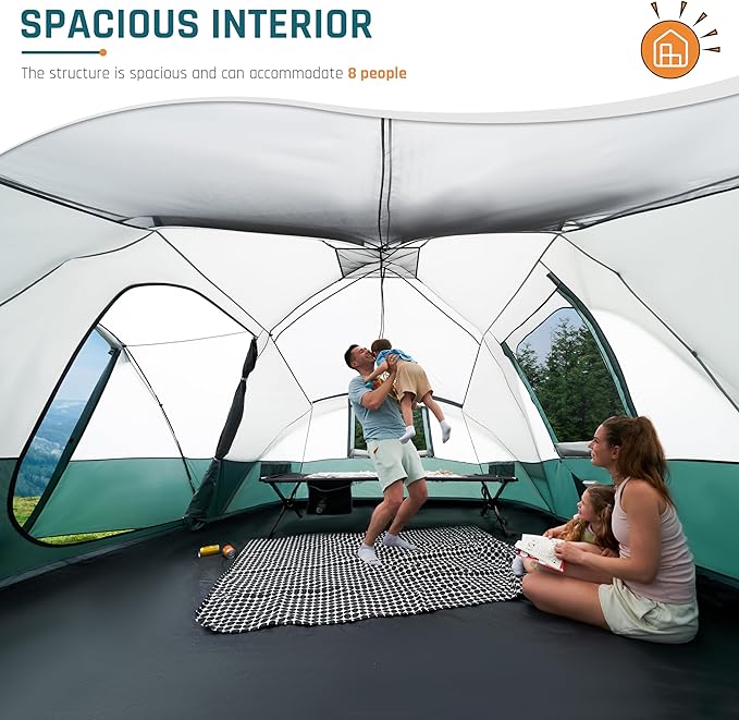Tents for Camping 6/8/10/11 Person Large Camping Tent with Porch Big Tent with Rainfly & Reflective Windproof Rope Portable with Carry Bag for Family Camping & Hiking