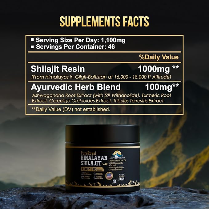 Himalayan Shilajit Resin – High Potency, 1100 MG Himalayan Extract, 75%+ Fulvic Acid, Energy, Wellness & Immunity Support, 85+ Trace Minerals, Lab Tested, 50g Jar, 46 Servings