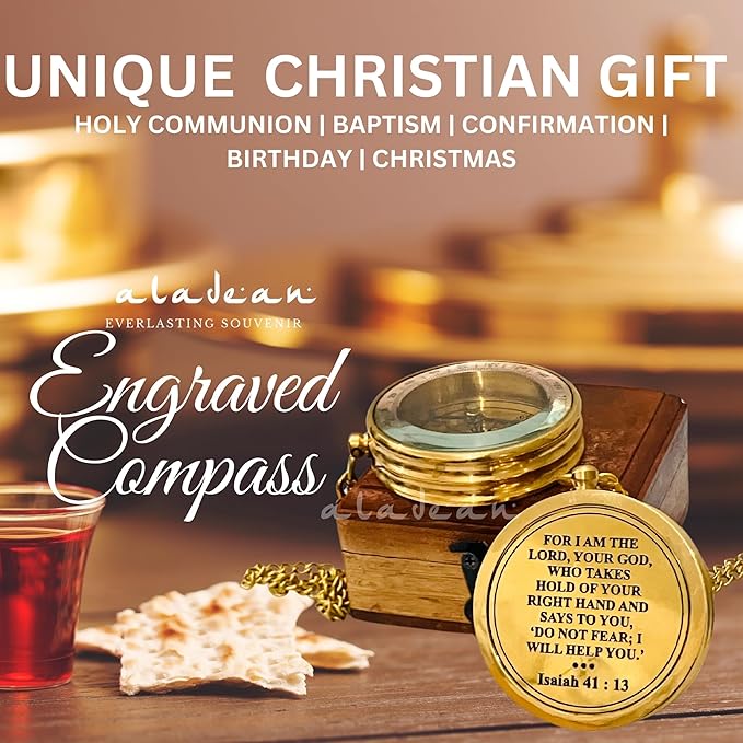 Divine Path Finder Compass - Isaiah 41:13 Quote Engraved Inspirational Gift of Heavenly Guidance Uplifting Appreciation Gifts