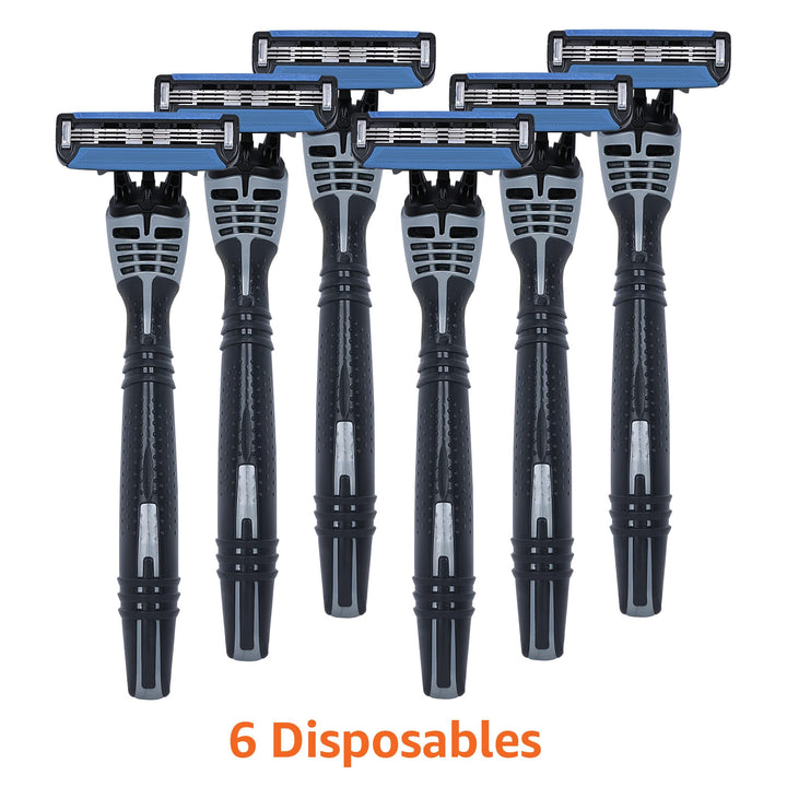Amazon Basics 3-Blade Disposable Razors for Men, 6 Count, 2 Packs of 3 (Previously Solimo)