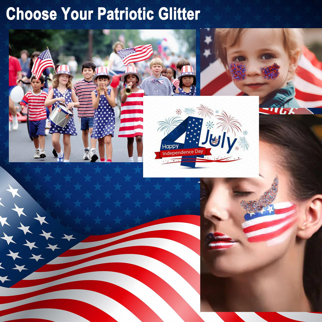 Boko 50ML Body Glitter Gel, Red White Blue Chunky Glitter for Face Hair Body Pride Makeup, Patriotic Glitter for Independence Day Mardi Gras Flag Party Rave Accessories