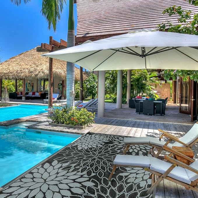 Anidaroel Outdoor Rugs 8x10ft for Patios Clearance Waterproof, Reversible Tropical Plastic Straw Camping Mat Outside Rug, Large Outdoor Area Rug for RV, Porch, Deck, Balcony, Picnic(8'x10')