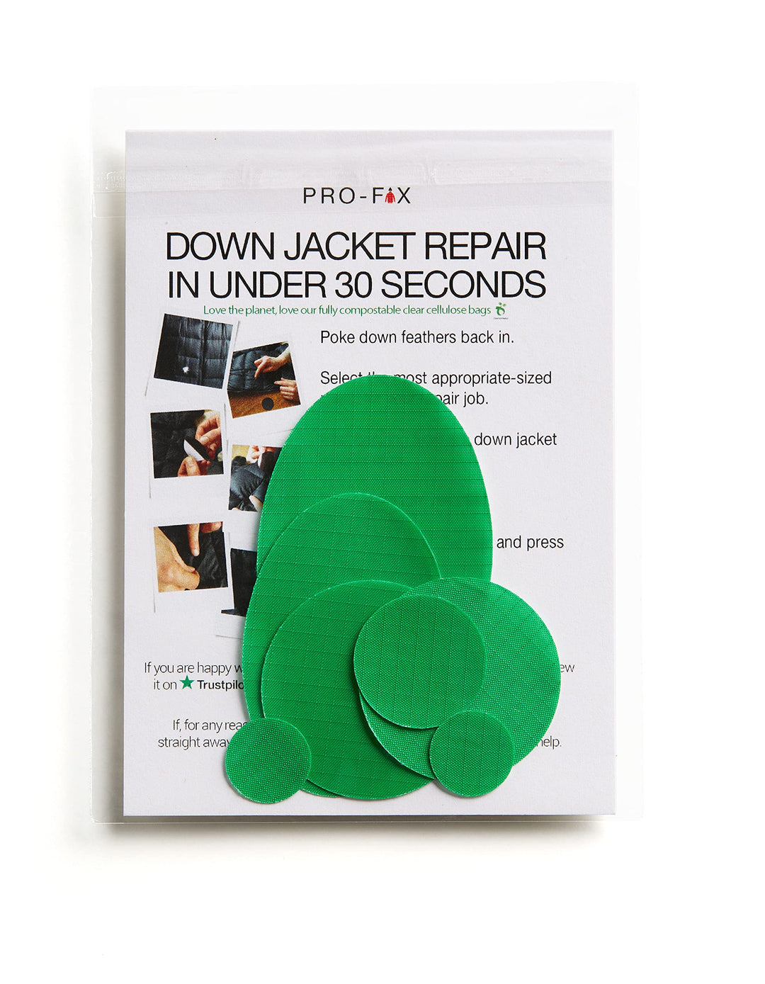PRO FIX Down Jacket Repair Patches - Easy to Use - Pre-Cut, Self-Adhesive, Soft, Waterproof, Tear-Resistant Rip-Stop Nylon Fabric to Fix Holes/Tears In Clothing, Down Jackets, Outdoor Gear (Mid Green)