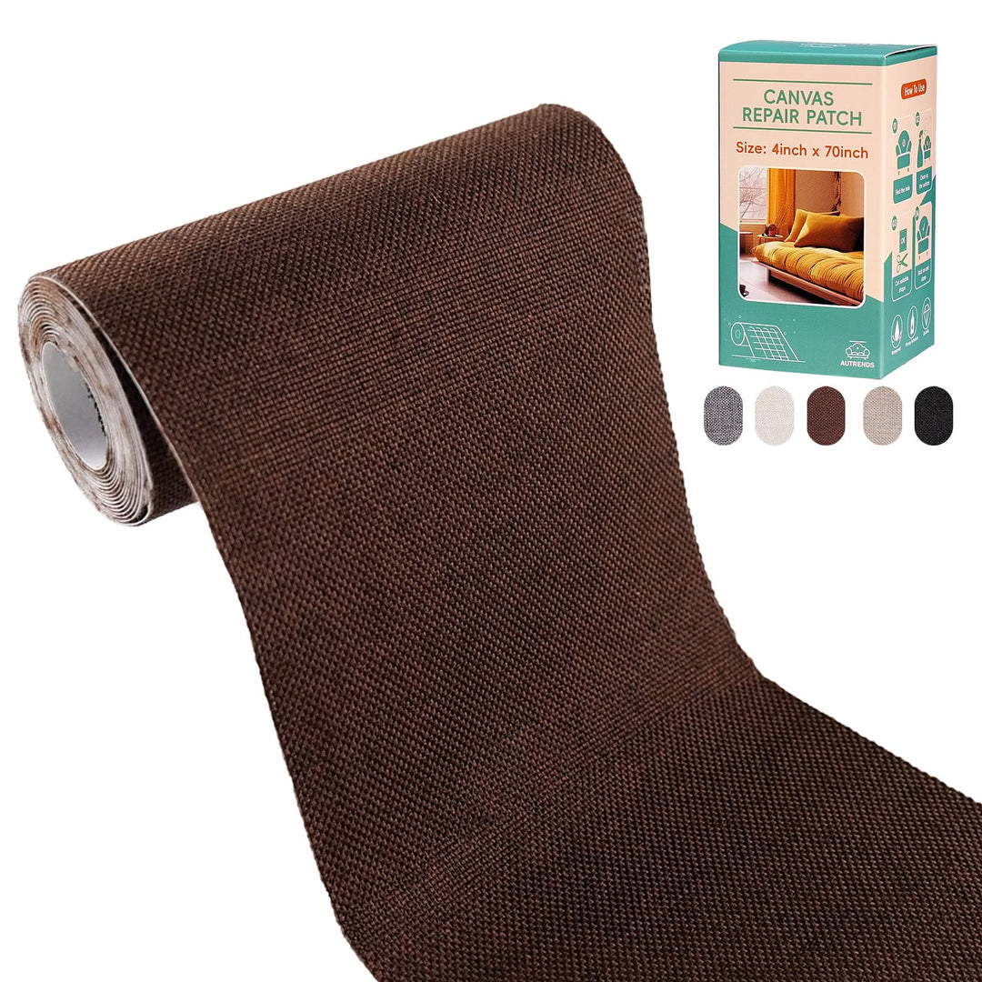 Autrends Canvas Repair Tape,Fabric Repair Patch,4×70 Inches,Outdoor Gear Patch, Waterproof,Self-Adhesive for Repairing Boat Covers,Tents,Sofas,Patio Umbrellas,Lounge Chairs,Awnings Dark Brown