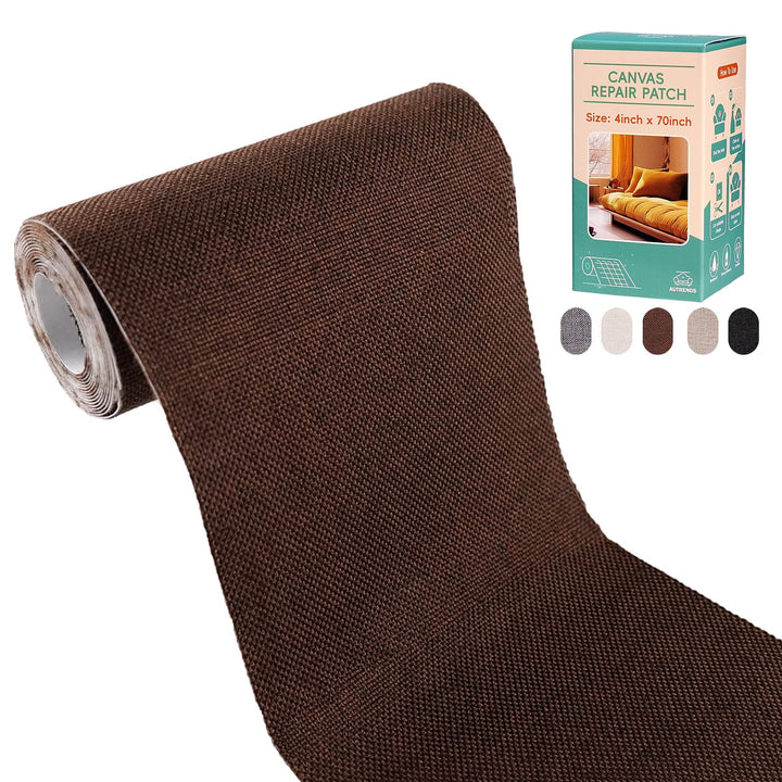 Autrends Canvas Repair Tape,Fabric Repair Patch,4×70 Inches,Outdoor Gear Patch, Waterproof,Self-Adhesive for Repairing Boat Covers,Tents,Sofas,Patio Umbrellas,Lounge Chairs,Awnings Dark Brown