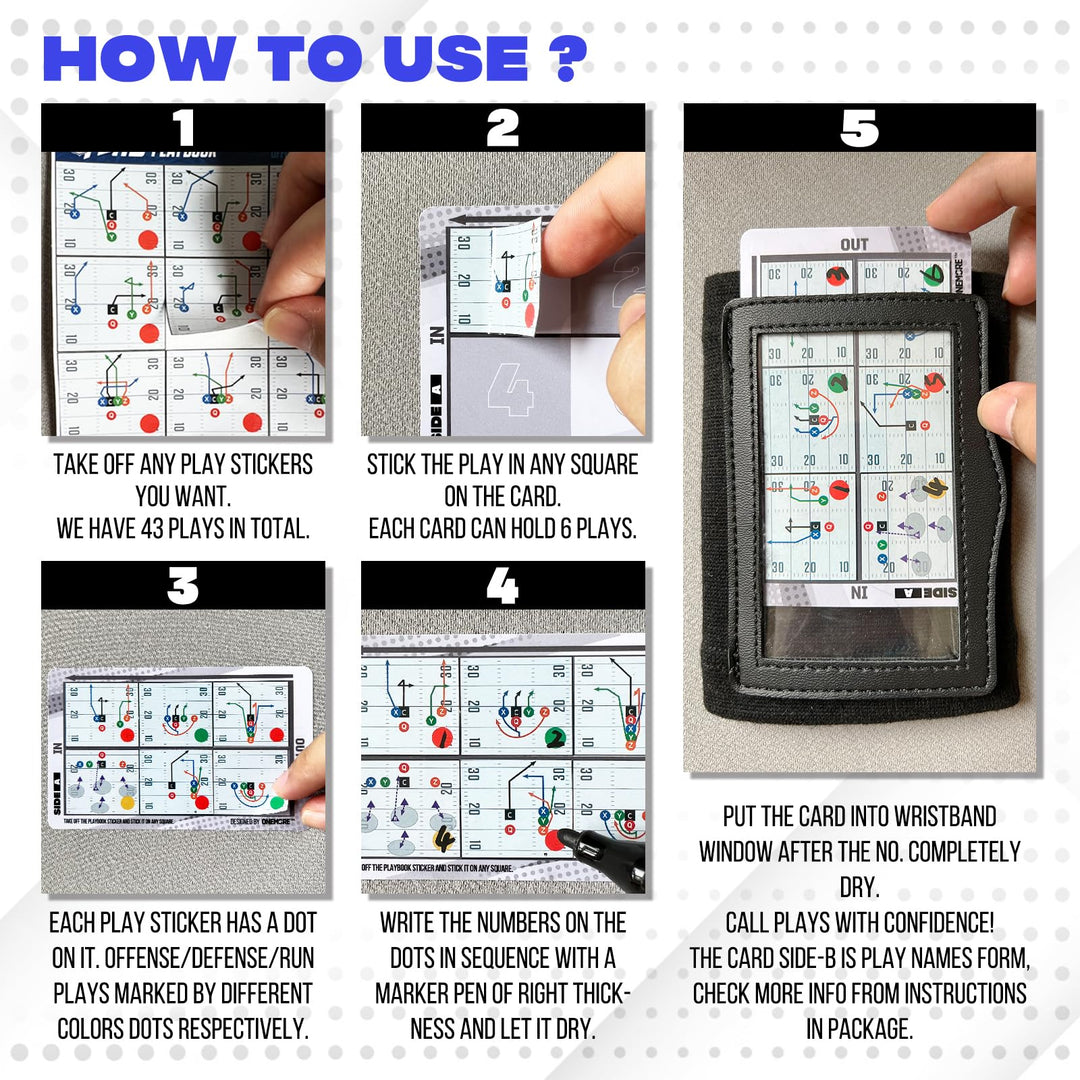 1NMORE Football Wristbands with Playbook System,Wrist Coach for Youth,Softball Wristbands with Tactics Stickers & Cards Sky Blue