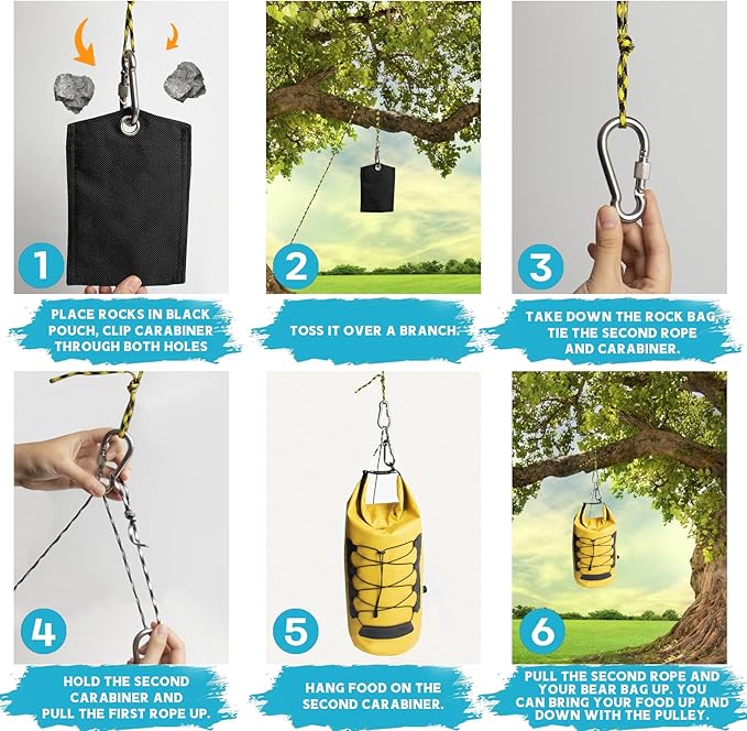 20L Bear Food Bag Kit for Hiking Storage System with Pulley, Ropes, Clips,and Rock Pouch, IPX 6 Grade Waterproof Leakproof Bear Bag