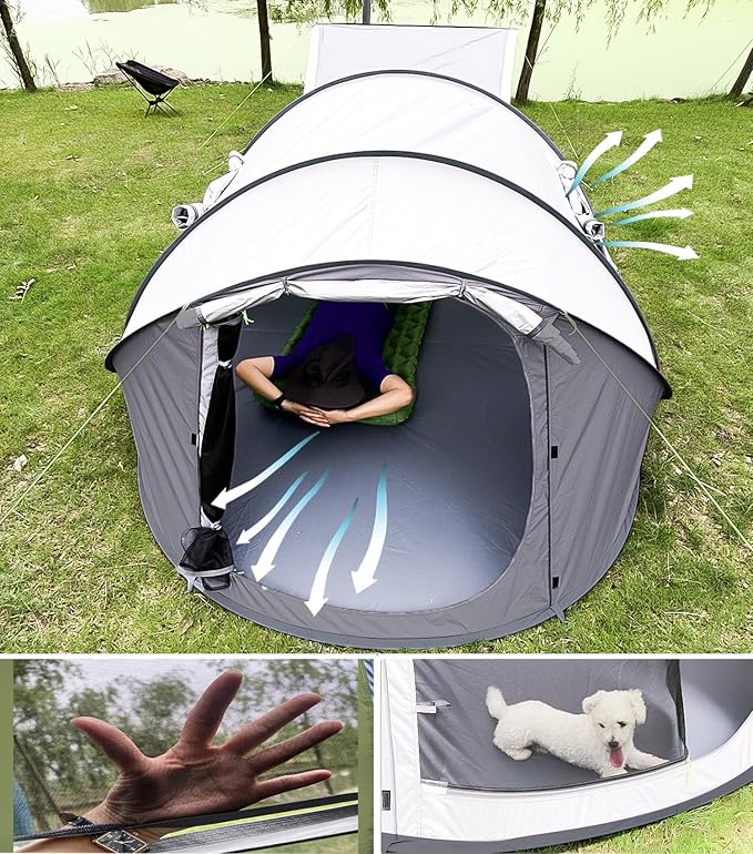 4 Person Easy Pop Up Tent Waterproof Automatic Setup 2 Doors-Instant Family Tents for Camping Hiking & Traveling