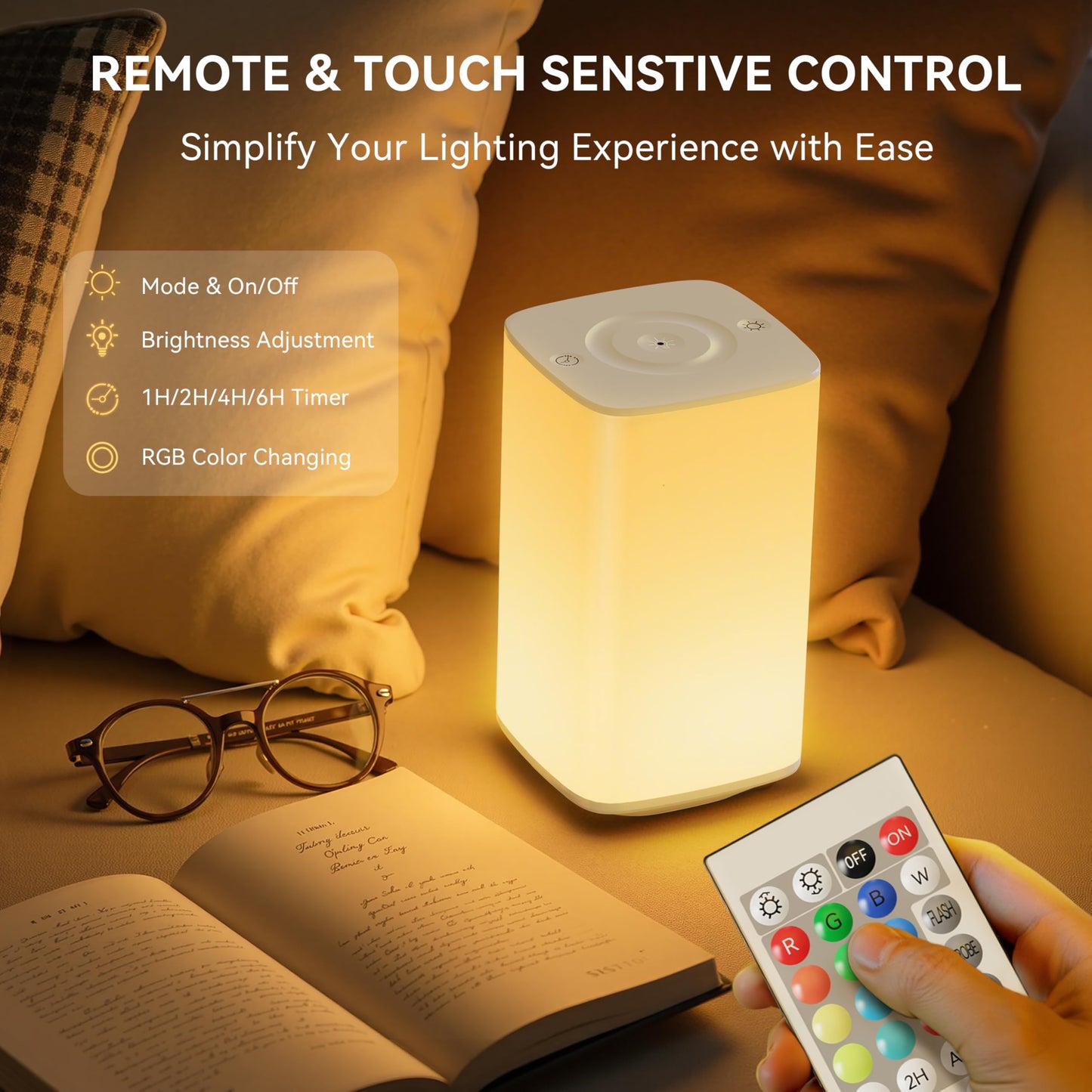 Auxmir Night Light, 4000mAh Rechargeable LED Table Lamp, Touch Bedside Lamp with RGB Colors, Dimmable Brightness, Remote Control, Portable Light for Children, Kids, Bedroom, Living Room, Camping