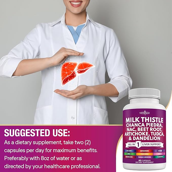 NEW AGE Milk Thistle NAC Chanca Piedra Beet Root Artichoke Dandelion Root Astragalus - Plus TUDCA & Ginger - 180 Count