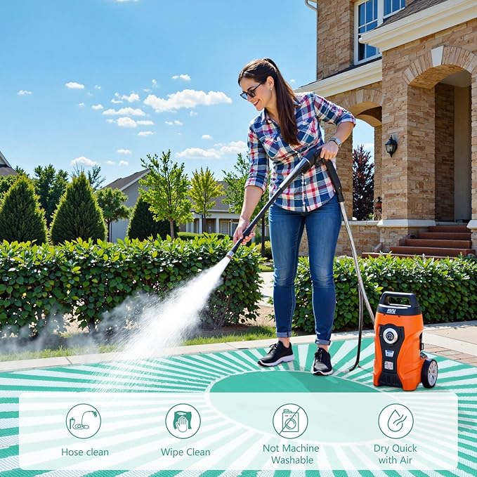 Anidaroel 8x10 Outdoor Rug for Patios Clearance, Waterproof Camping Rug for Outside RV, Reversible Plastic Straw Outside Rugs, Large Outdoor Area Rug for Garden, Camper, Pool Deck(Green,8’x10’)