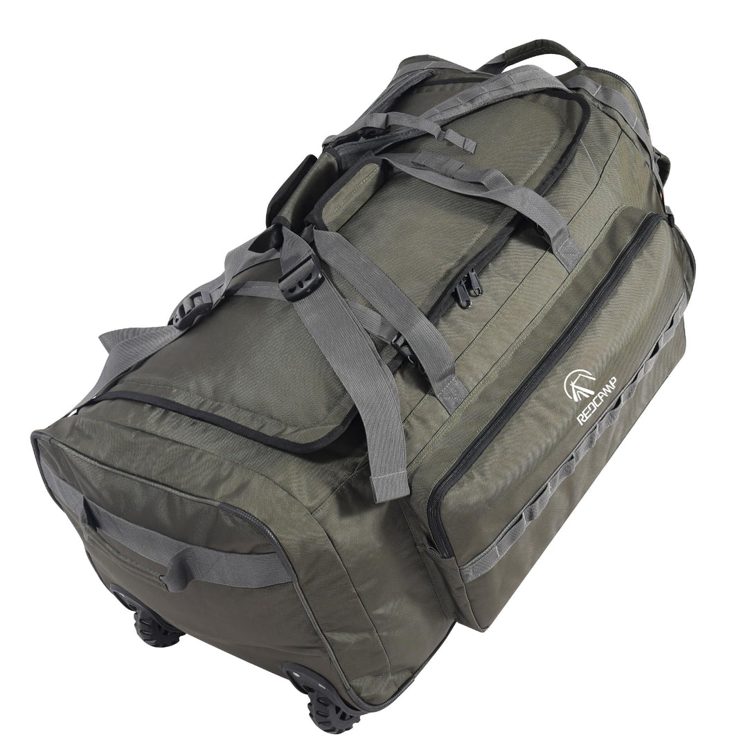 REDCAMP Tactical Duffle Bag with Wheels, 140l Green with Sturdy Bottom