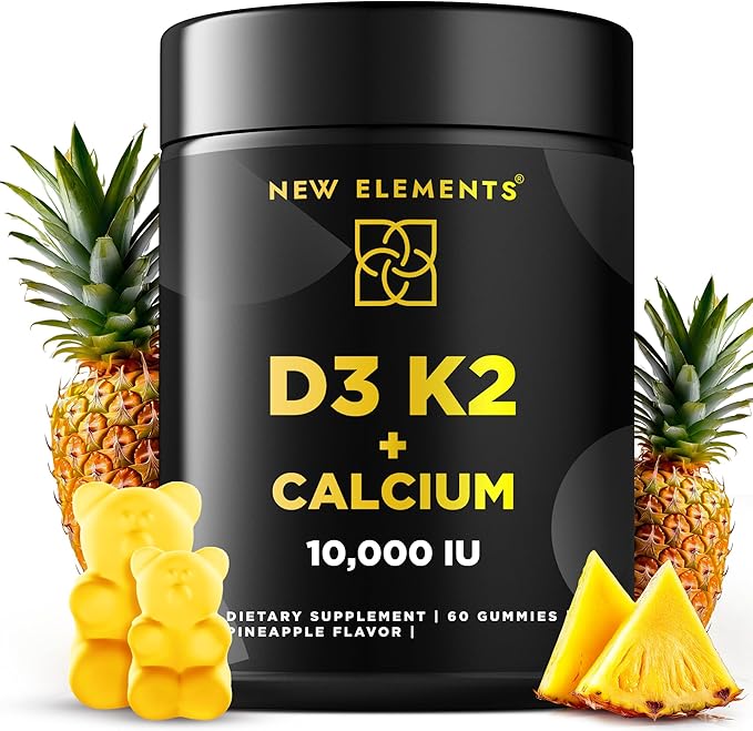 Vitamin D3 K2 Gummies 10000 IU with Calcium 100mg - VIT D3 for Adults - Mk7 Vitamin K2 100mcg - Vitamin D Supplement for Men & Women - Vegan Gluten Free Non-GMO