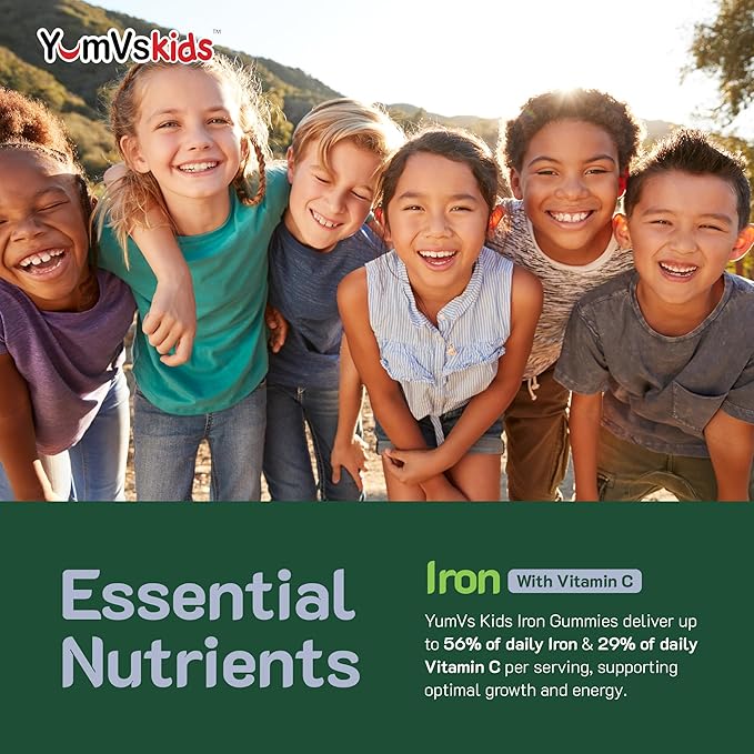 YumVs Complete Kids Iron Gummies - Kids Iron Supplement Gummies with Vitamin C - Grape Flavor, Children's Chewable Iron Supplement for Kids, Kosher Halal Gluten Free Vegetarian Iron Gummies (60 Count)
