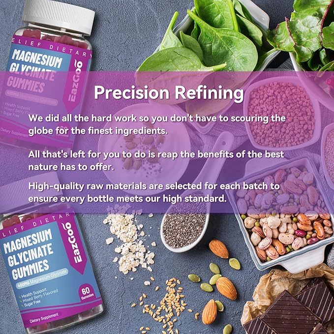 Magnesium Glycinate Gummies 400mg with L-Threonine 200mg - Sugar-Free Magnesium Potassium Supplement with Vitamin D, B6, CoQ10 for Muscle - 60 Mixed Berry Flavored Gummies