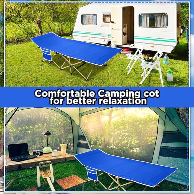 Wenqik 2 Pack 450lbs Max Load Camping Cot for Adults with Carry Bag Portable Folding Outdoor Sleeping Cot Heavy Duty Bed for Traveling Camp Military Office Nap Beach Home Lounging