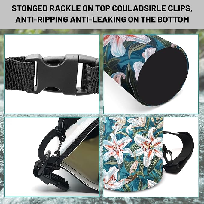 Waterproof Dry Bag,Roll Top Flowers Lily Waterproof Backpack 5L/10L/20L Floating and Lightweight Bags for Kayaking, Boating, Fishing, Swimming and Camping with Waterproof Phone Case