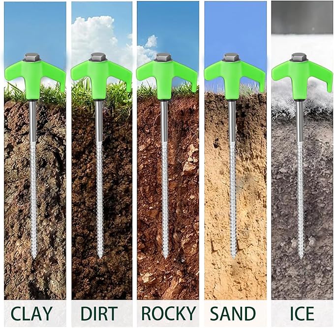 8" Screw in Tent Stakes 20PCS - Ground Anchors Screw - Screw in Tent Stakes Heavy Duty- Tent Pegs Camping Stakes- Hex Pegs Drillable Tent Stakes and Hexagon Head Drive and Storage Box (Green)